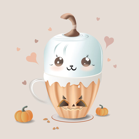 Cute cartoon Halloween coffee,vector imageのイラスト素材