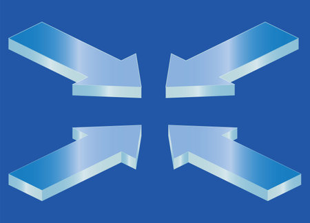 Isometric Four plastic arrows pointing towards the center,isolate backgroundのイラスト素材