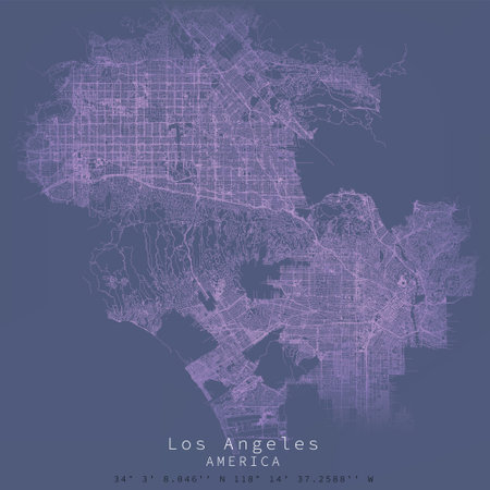 Los Angeles city urban street road map,Printable Map of Los Angeles USA with detailed street , High-quality printable poster wall art for home or office.のイラスト素材