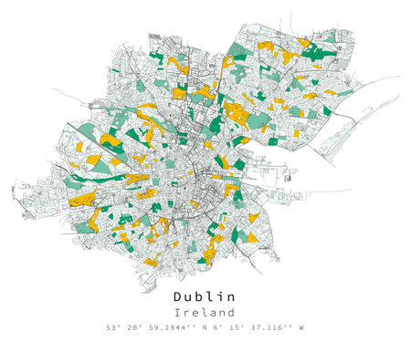 Dublin Ireland Urban detail Streets Roads Map  ,vector element template image for marketing ,digital product ,wall art and poster prints.のイラスト素材