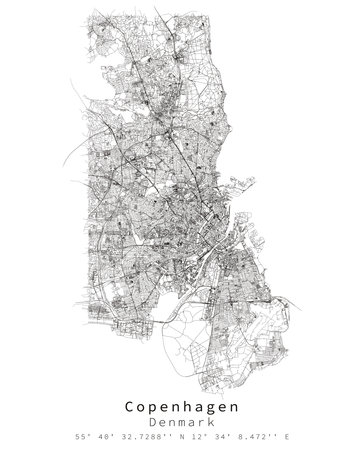 Copenhagen,Denmark,Urban detail Streets Roads Map  ,vector element template image for marketing ,product ,wall art and poster prints.のイラスト素材