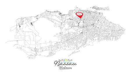 Nassau Bahamas,detail Streets Roads Map with location pin, illustration vector element imageのイラスト素材
