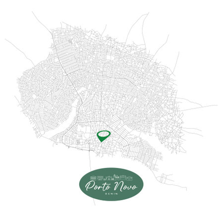 Porto-Novo Benin,detail Streets Roads Map with location pin, illustration vector element imageのイラスト素材