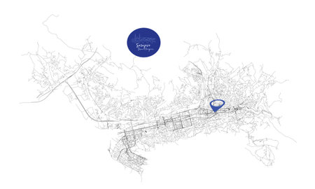 Sarajevo, Bosnia & Herzegovina,detail Streets Roads Map with location pin, illustration vector element imageのイラスト素材