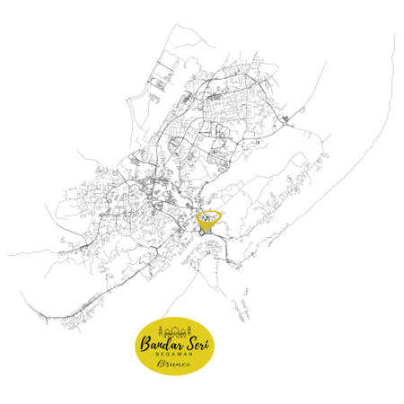 Bandar Seri Begawan, Brunei,detail Streets Roads Map with location pin, illustration vector element imageのイラスト素材