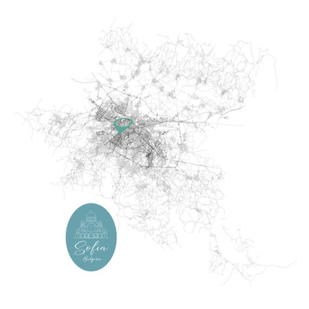 Sofia, Bulgaria,detail Streets Roads Map with location pin, illustration vector element imageのイラスト素材