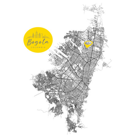 Bogota, Colombia,detail Streets Roads Map with location pin, illustration vector element imageのイラスト素材