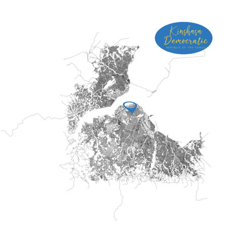 Kinshasa Democratic Republic Of The Congo,detail Streets Roads Map with location pin, illustration vector element imageのイラスト素材