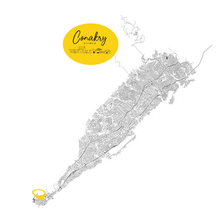 Conakry capital city of Guinea,Urban Streets Roads Map with city center location pin, illustration vector element imageのイラスト素材