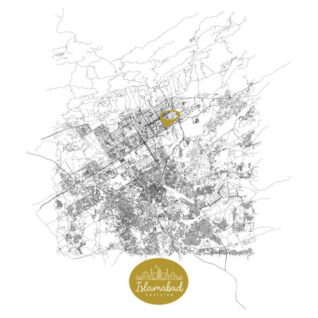 Islamabad capital city of Pakistan,Urban Streets Roads Map with city center location pin, illustration vector element imageのイラスト素材
