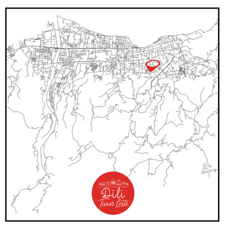 Dili capital city of Timor Leste Urban Streets Roads Map with city center location pin,illustration vector element imageのイラスト素材