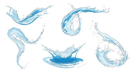 Sketch-style impressionnist painting,Set of fluid splashing,Digital illustration vector imageのイラスト素材