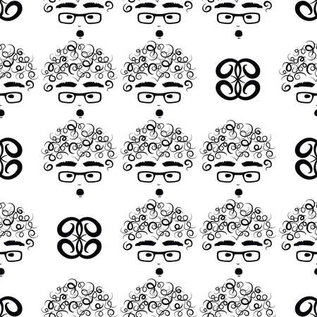 curly-headed boy (dumbfounded) seamless repeat pattern in next-level black and whiteのイラスト素材