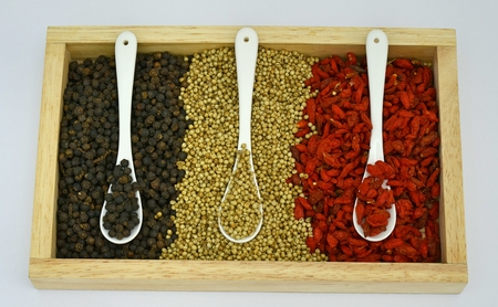 herb on wooden tray 