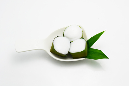 Thai coconut jelly in pandan cupの写真素材