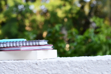 books and note on garden viewの写真素材