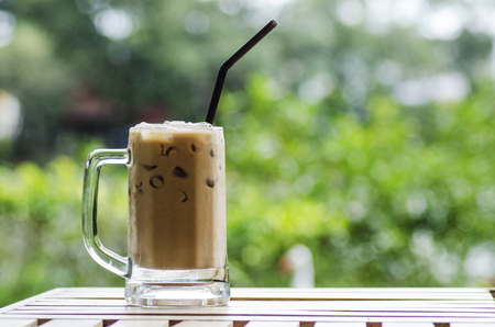 ice coffee in gardenの写真素材