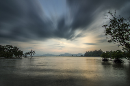 sunset and moving skyの写真素材
