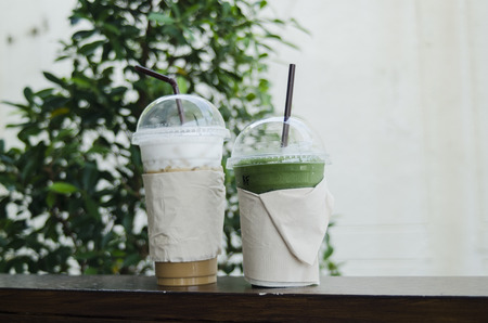 ice coffee in gardenの写真素材