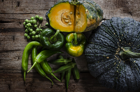 Vegetabls in season on wood background and healthy food diet young bambooの写真素材