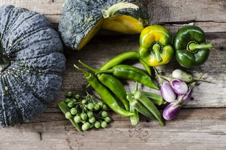 Vegetabls in season on wood background and healthy food diet young bambooの写真素材