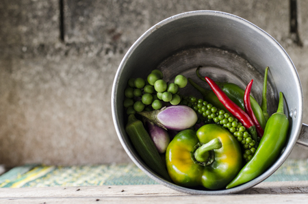 Vegetabls in season on wood background and healthy food diet young bambooの写真素材