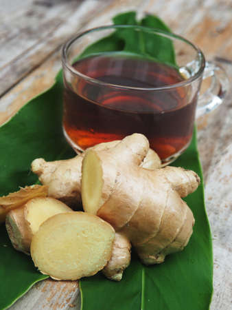 ginger tea fresh and healthy dring on old wood table