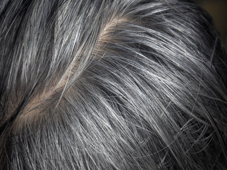 Close up of grey hair as a natural background, hair care conceptの写真素材