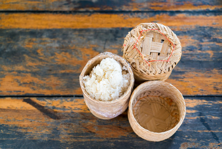 Thai sticky rice in bamboo woodenの写真素材