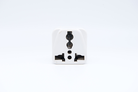 Three pin plug adapter isolated on white backgroundの写真素材