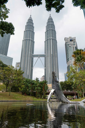 Petronas Twin Towers Landmark and KLCC Park Pond in Kuala Lumpur 29.01.2026 Malaysia