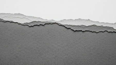 A close-up image of a torn paper edge against a dark background, highlighting the texture and raggedness of the paper.の素材