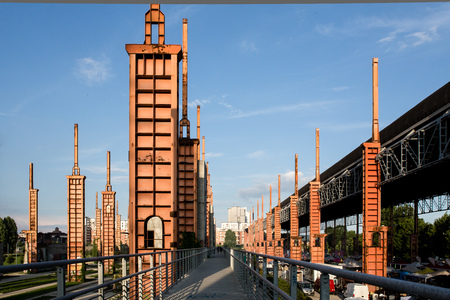 View of the park Dora park in Turin with the old industrial ruin.の写真素材