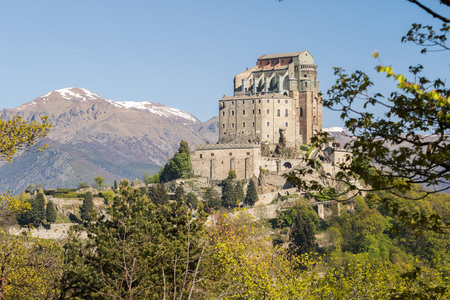 View of the Sacra di San Michele ( Saint Michael's Abbey) ,religious complex, under Benedictine rule,in Piedmont, Italy.の写真素材