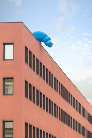TURIN, ITALY - DECEMBER 26 2017: hippo  named  Pippo, sculpture designed by Testa , placed on the roof. winter timeのeditorial素材
