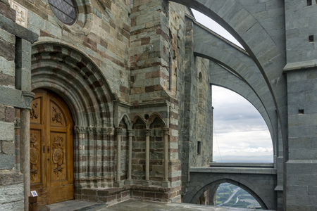 The Church door of the The Sacra di San Michele, also known as Saint Michael's Abbey, is a religious complex on Mount Pirchiriano, situated on the south side of the Val di Susaのeditorial素材