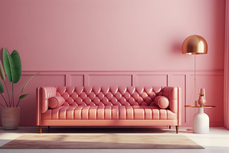 Interior of modern living room with pink sofa, 3d renderの素材