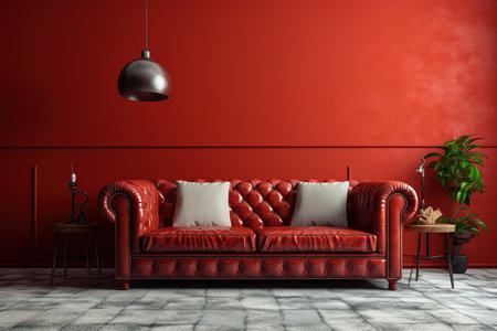 interior with red sofa, 3d render, 3d illustrationの素材