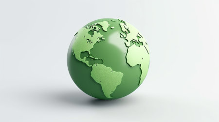 Green earth globe on a white background. 3d render image.の素材