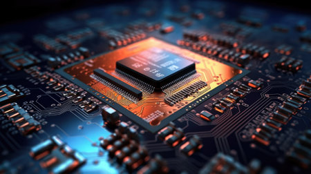 Circuit board close up. Technology and engineering concept. 3D Renderの素材