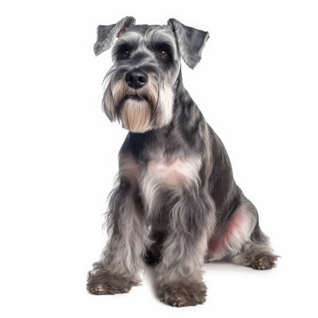 miniature schnauzer in front of a white background.の素材