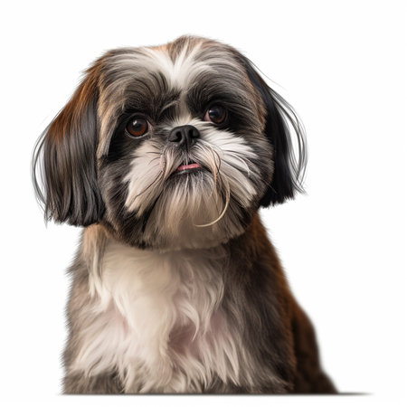 Shih Tzu, 3 years old, standing in front of white backgroundの素材