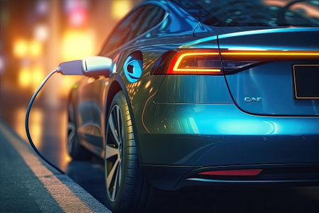 Charging an electric car in the city. 3d rendering.の素材
