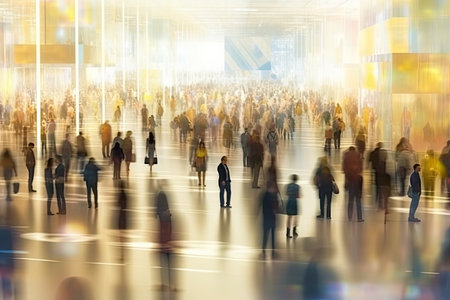 Large group of people walking in the city. Abstract blurred background.の素材