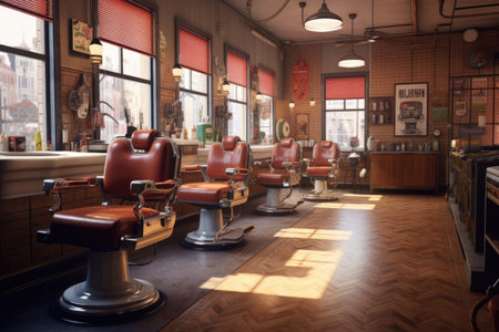 Barber shop interior with chair and barber chair in vintage styleの素材
