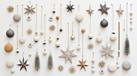Christmas decoration on white background, top view. Flat lay, overhead, from above.の素材