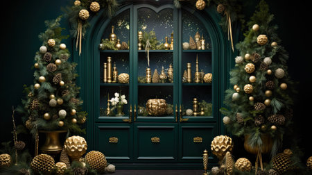 Beautiful Christmas interior with decorated door and Christmas tree. 3d renderingの素材