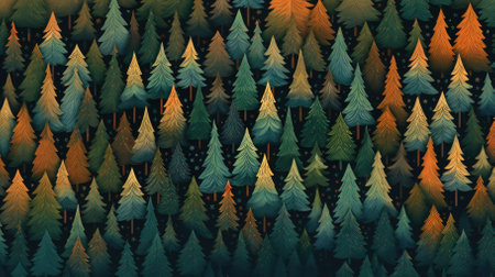 Abstract background of green fir trees in the forest. 3d renderingの素材