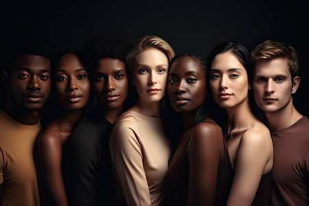 Group of diverse young women and men posing in studio. Beauty, fashion.の素材