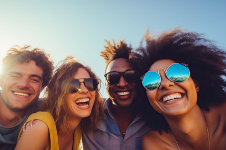 Group of friends having fun on the beach at the day time.の素材